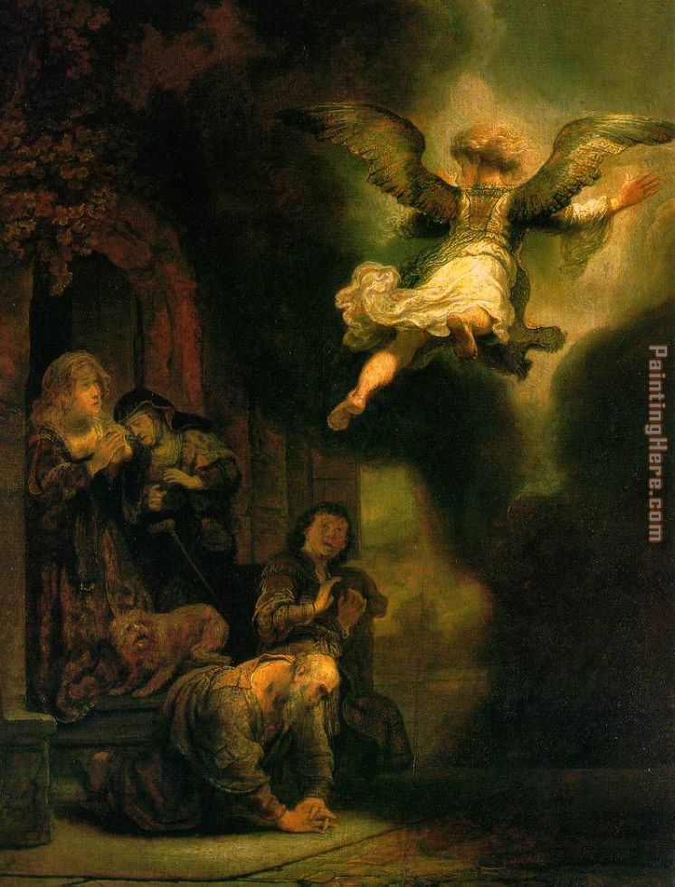 The Archangel Leaving the Family of Tobias painting - Rembrandt The Archangel Leaving the Family of Tobias art painting